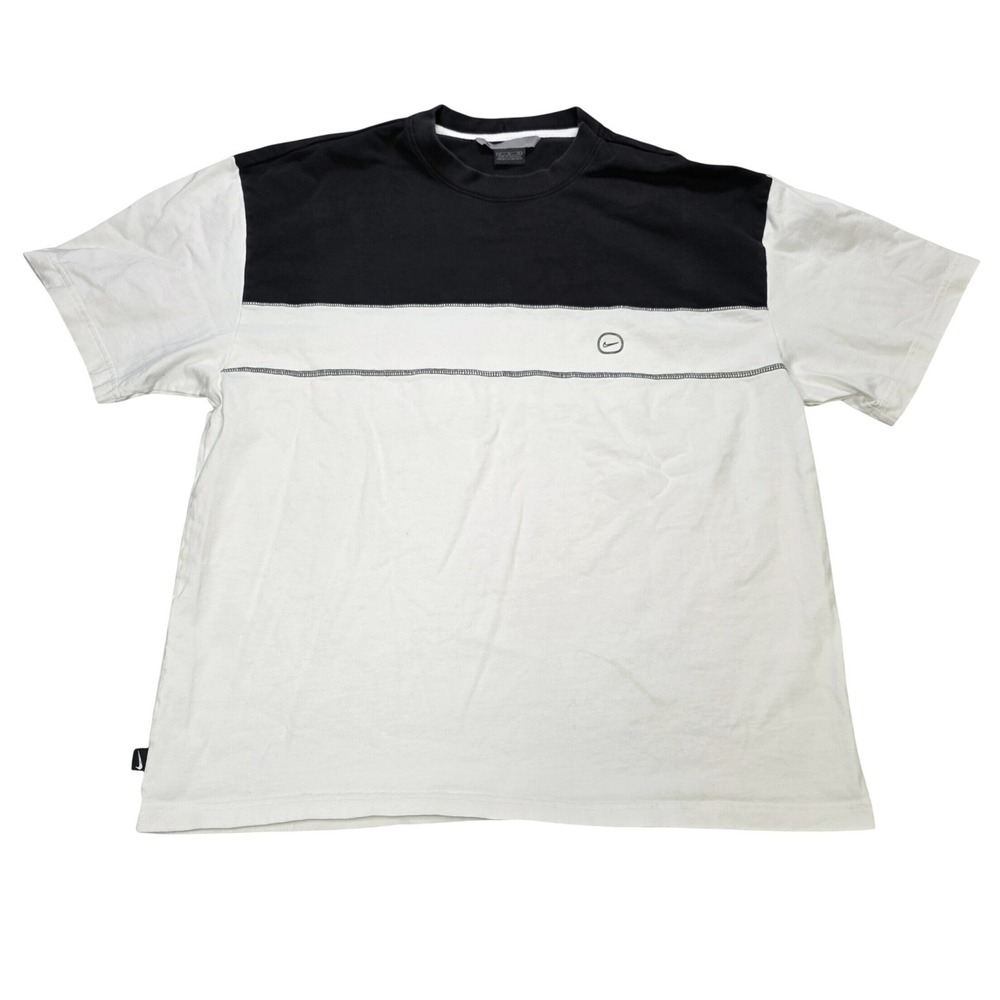 Nike Colorblock T-Shirt Men's Size XL Black White Embroidered Swoosh Logo Cotton
